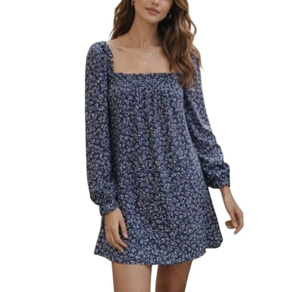Reformation Floral Blue Hudsen Dress Size XS